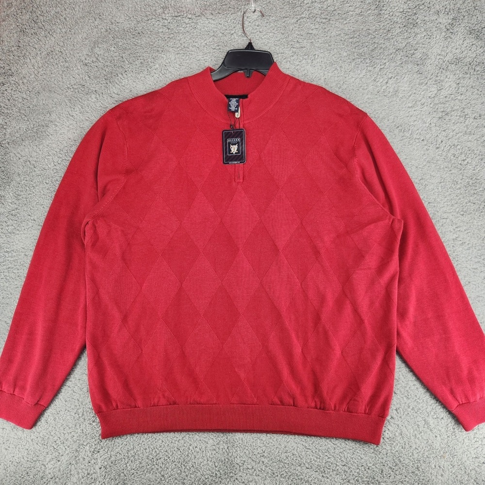 Oxford Golf 1/4 Zip Pullover Jacket Mens XL Club Red Diamond Pattern